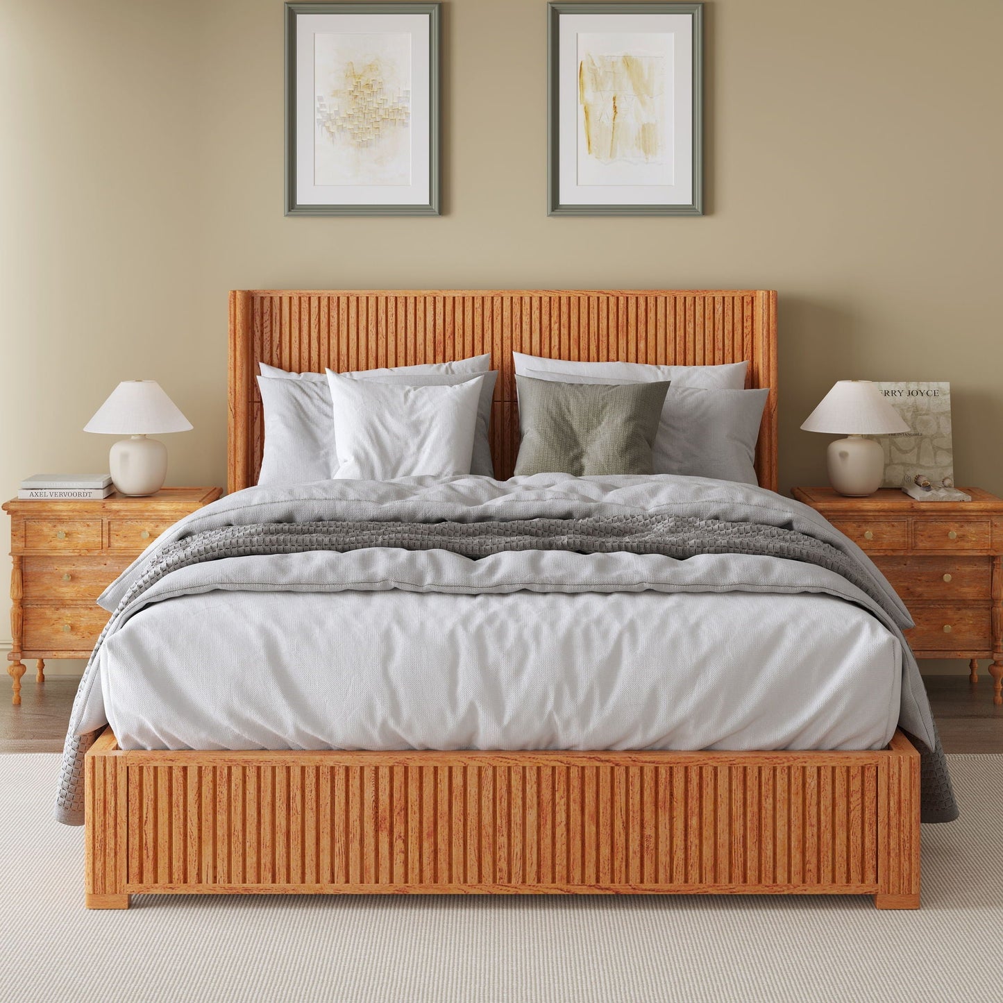 Modern Platform Bed Frame with Tall Headboard