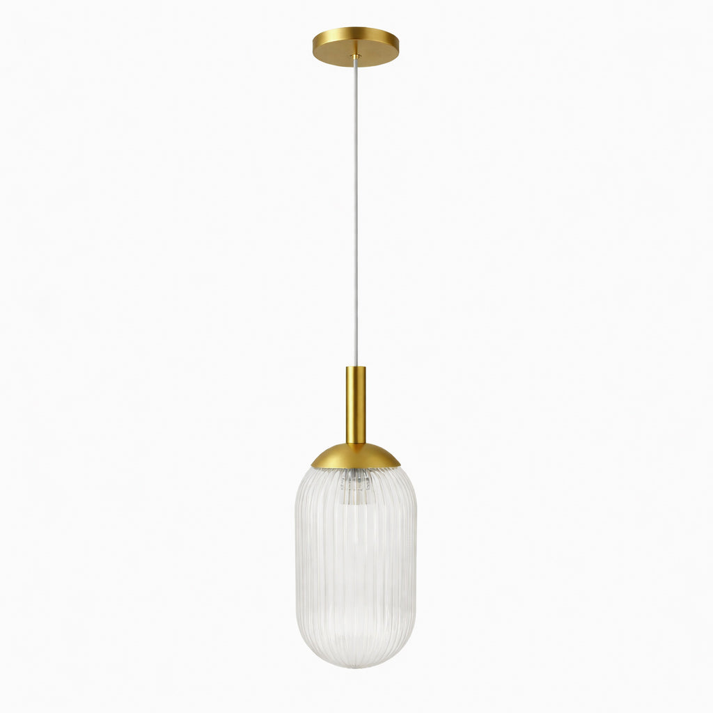 Gemma Pendant Lamp by HouseOfZazla, gold finish pendant with ribbed glass shade on Tampa Home & Garden Store