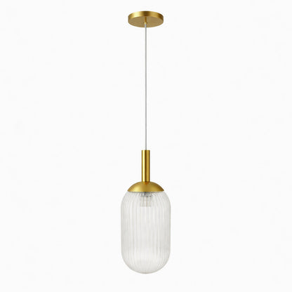 Gemma Pendant Lamp by HouseOfZazla, gold finish pendant with ribbed glass shade on Tampa Home & Garden Store