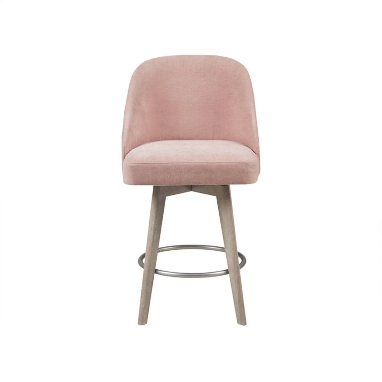 Pearce bar stool with swivel seat in blush pink velvet upholstery and wood legs on Tampa Home & Garden Store