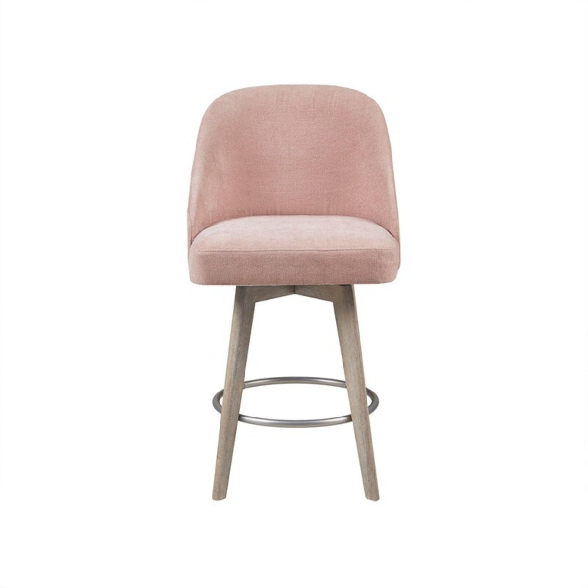 Bar stool pink velvet seat with solid wood legs and metal circular footrest on Tampa Home & Garden Store