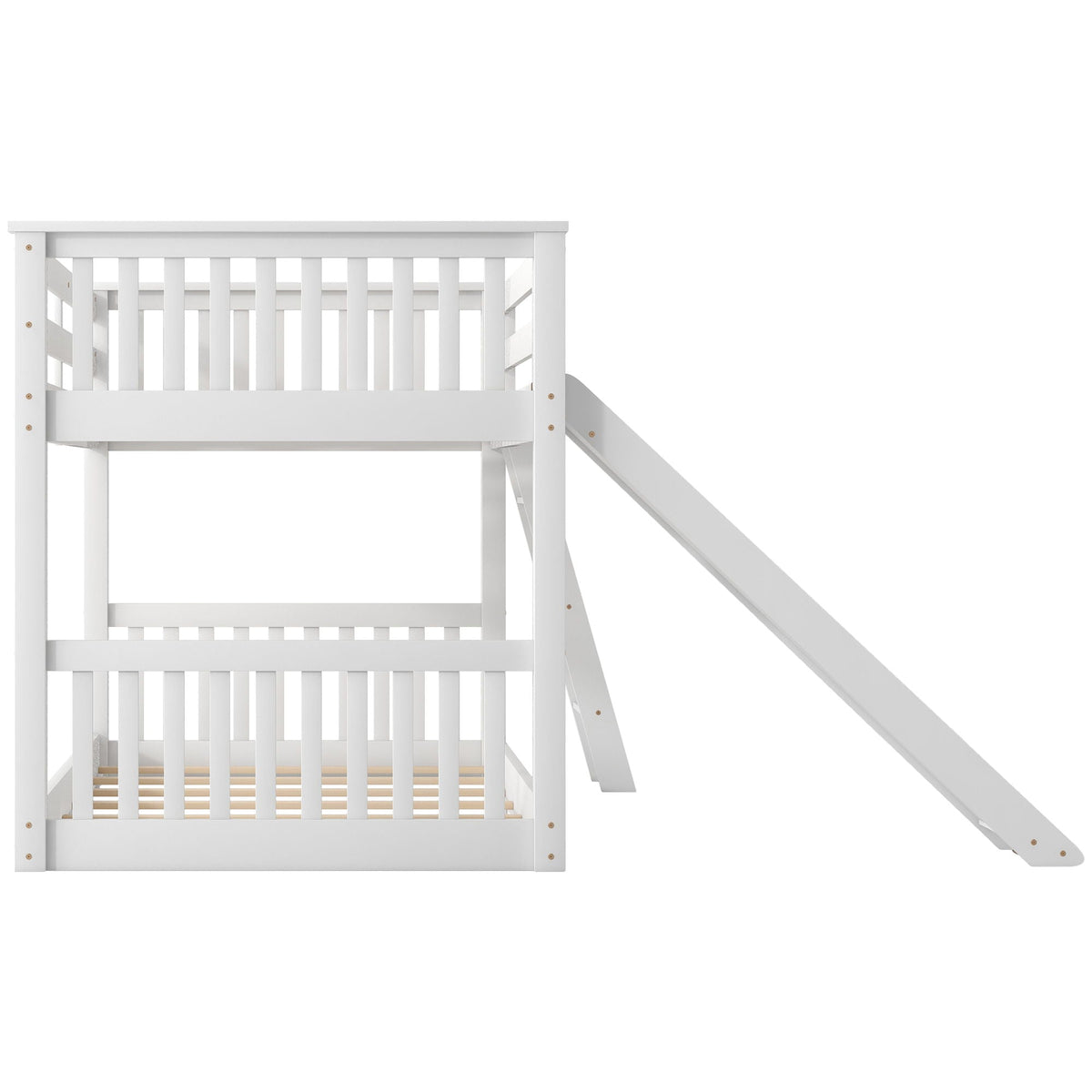 White bunk bed with integrated slide and ladder, slatted guard rails on Tampa Home & Garden Store