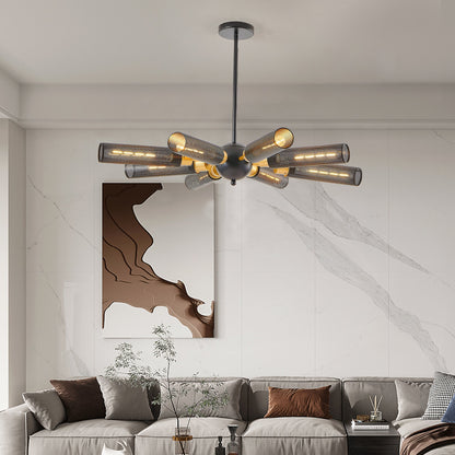 34' Modern Industrial Sputnik 8-Light Chandelier with black finish and perforated metal tubes on Tampa Home & Garden Store