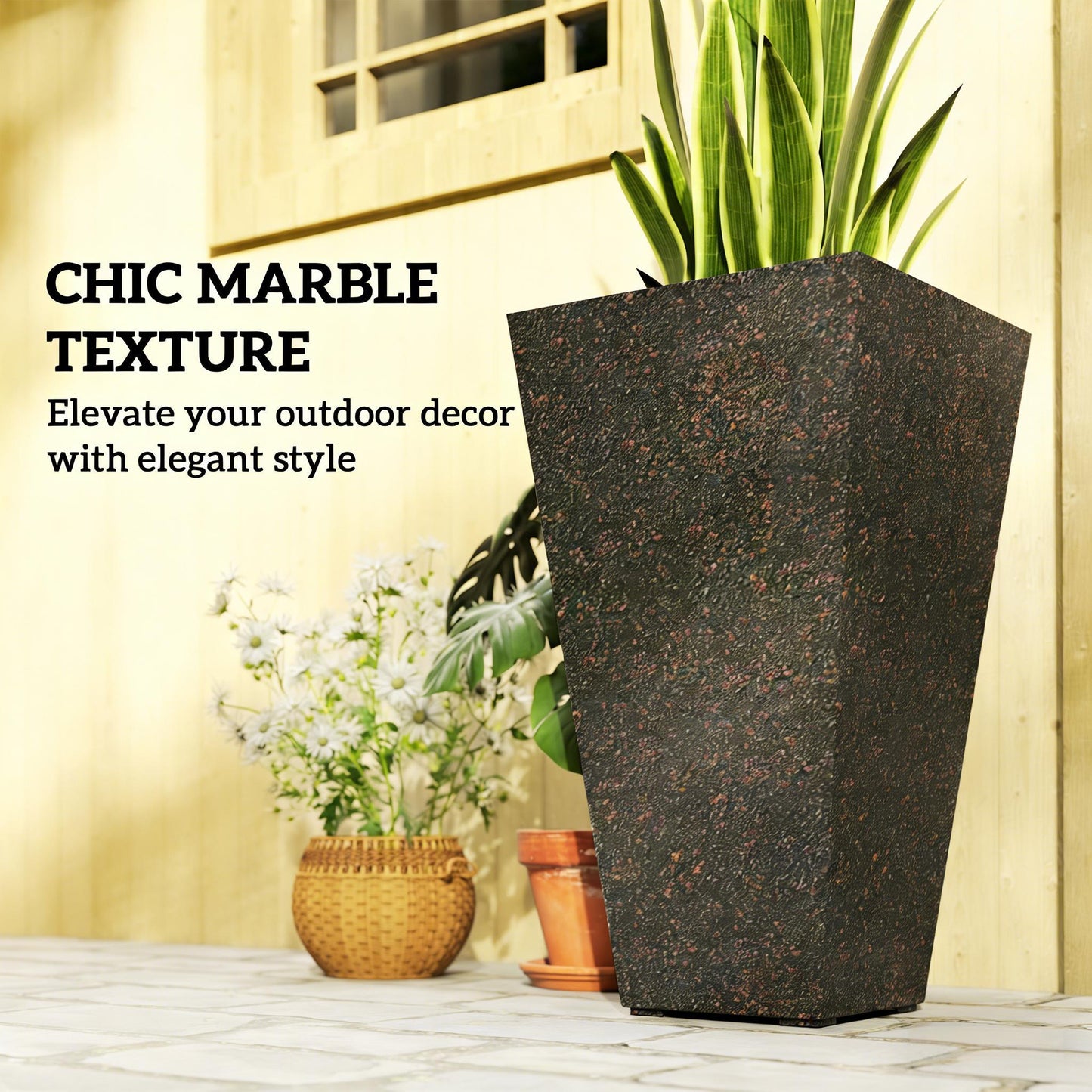 Set of 3 tall flower pots with marble finish