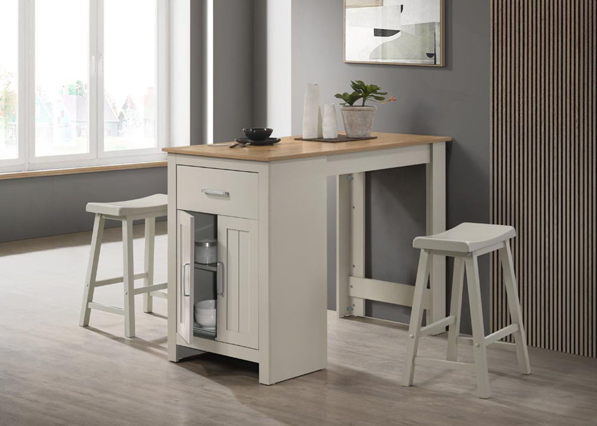 Small Space Counter Height Table with Cabinet & 2 Stools white wood top HouseOfZazla on Tampa Home & Garden Store