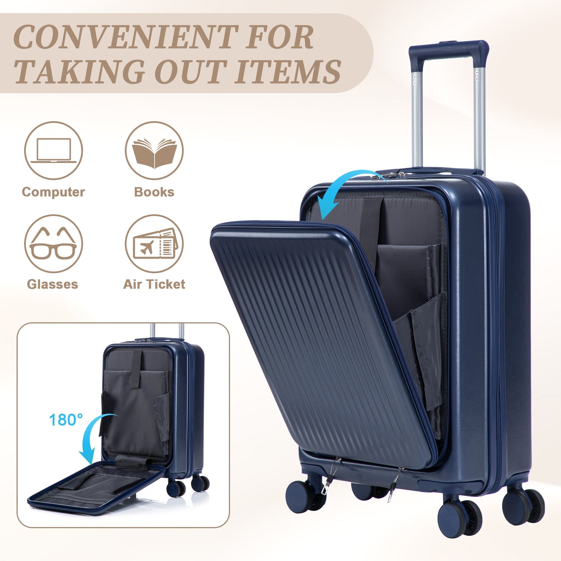 2-piece ABS spinner luggage set by HouseOfZazla, navy blue, 14'/20' on Tampa Home & Garden Store
