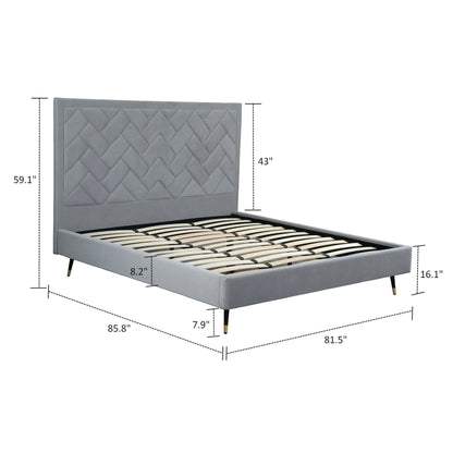 Crosby bed with upholstered headboard and slats in gray fabric by HouseOfZazla on Tampa Home & Garden Store