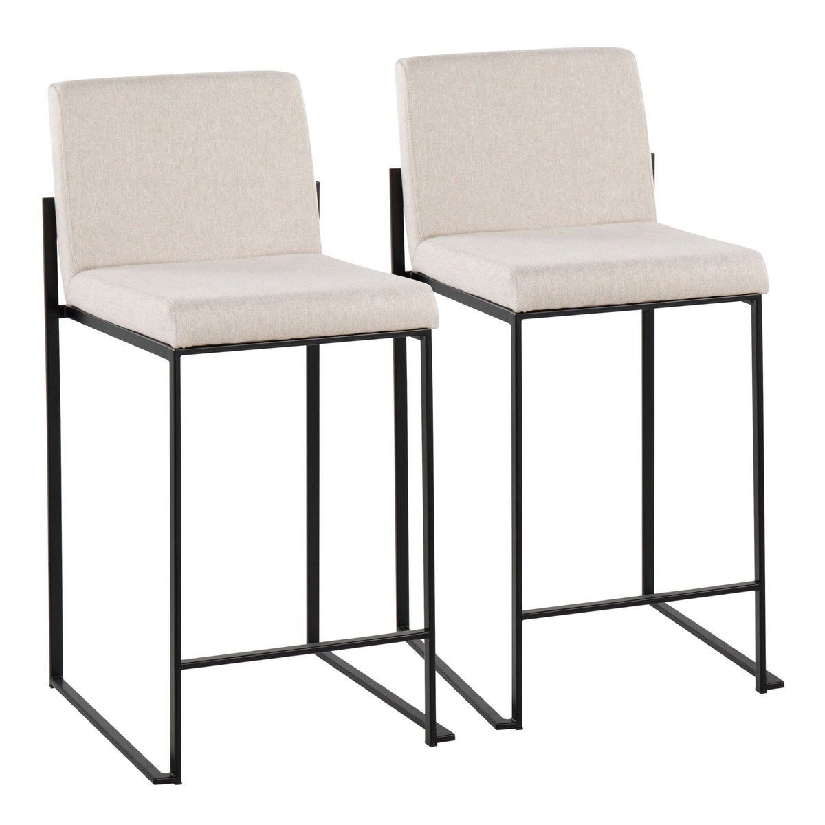 Fuji high-back counter stools set beige fabric, black metal frames; pair by HouseOfZazla on Tampa Home & Garden Store