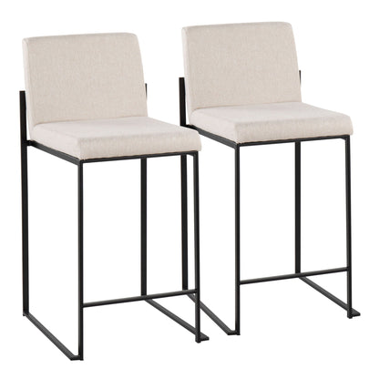 Fuji high-back counter stools set beige fabric, black metal frames; pair by HouseOfZazla on Tampa Home & Garden Store