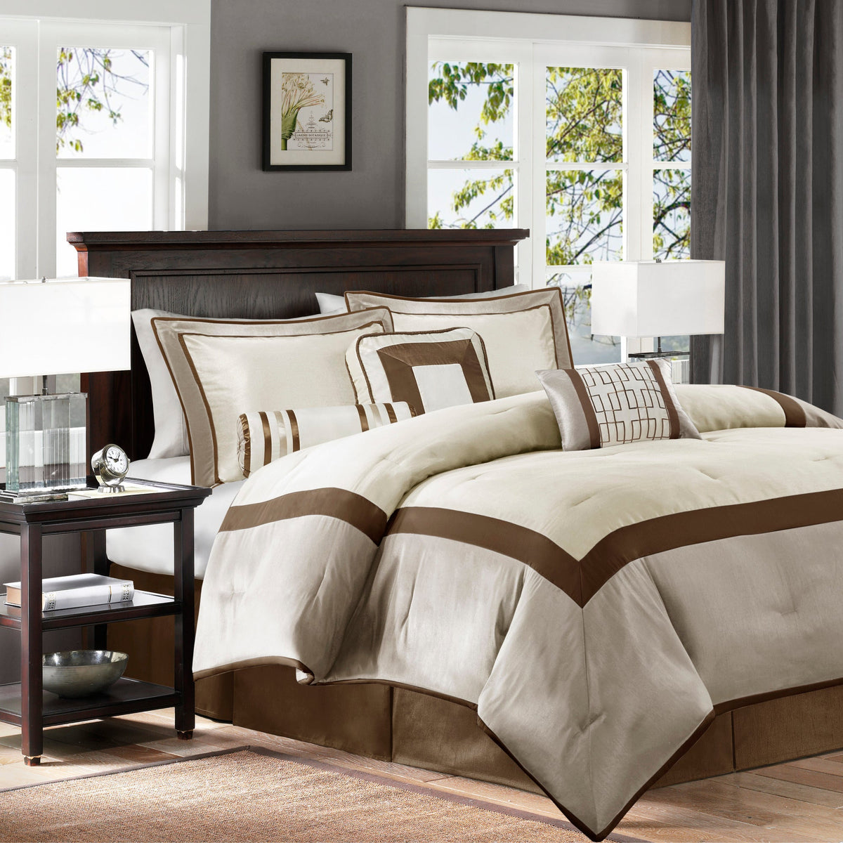 7 Piece Comforter Set Taupe/Brown Queen by HouseOfZazla Bedding Set on Tampa Home & Garden Store