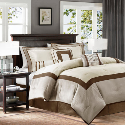 7 Piece Comforter Set Taupe/Brown Queen by HouseOfZazla Bedding Set on Tampa Home & Garden Store