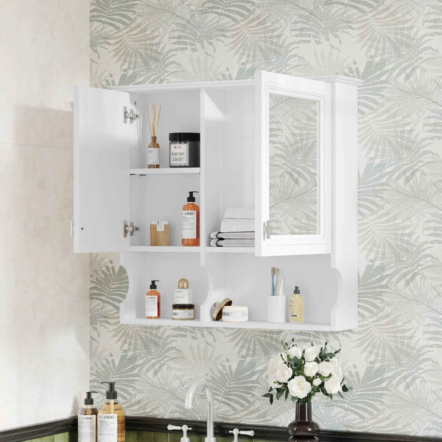 Wall Mounted Mirror Medicine Cabinet with Doors