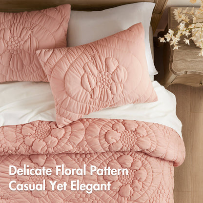 3-Piece Full/Queen Comforter Set HouseOfZazla pink quilted with matching shams on bed on Tampa Home & Garden Store