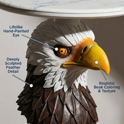 Eagle Head Accent Table statue with gray feathers and yellow beak, hand-painted eye on Tampa Home & Garden Store