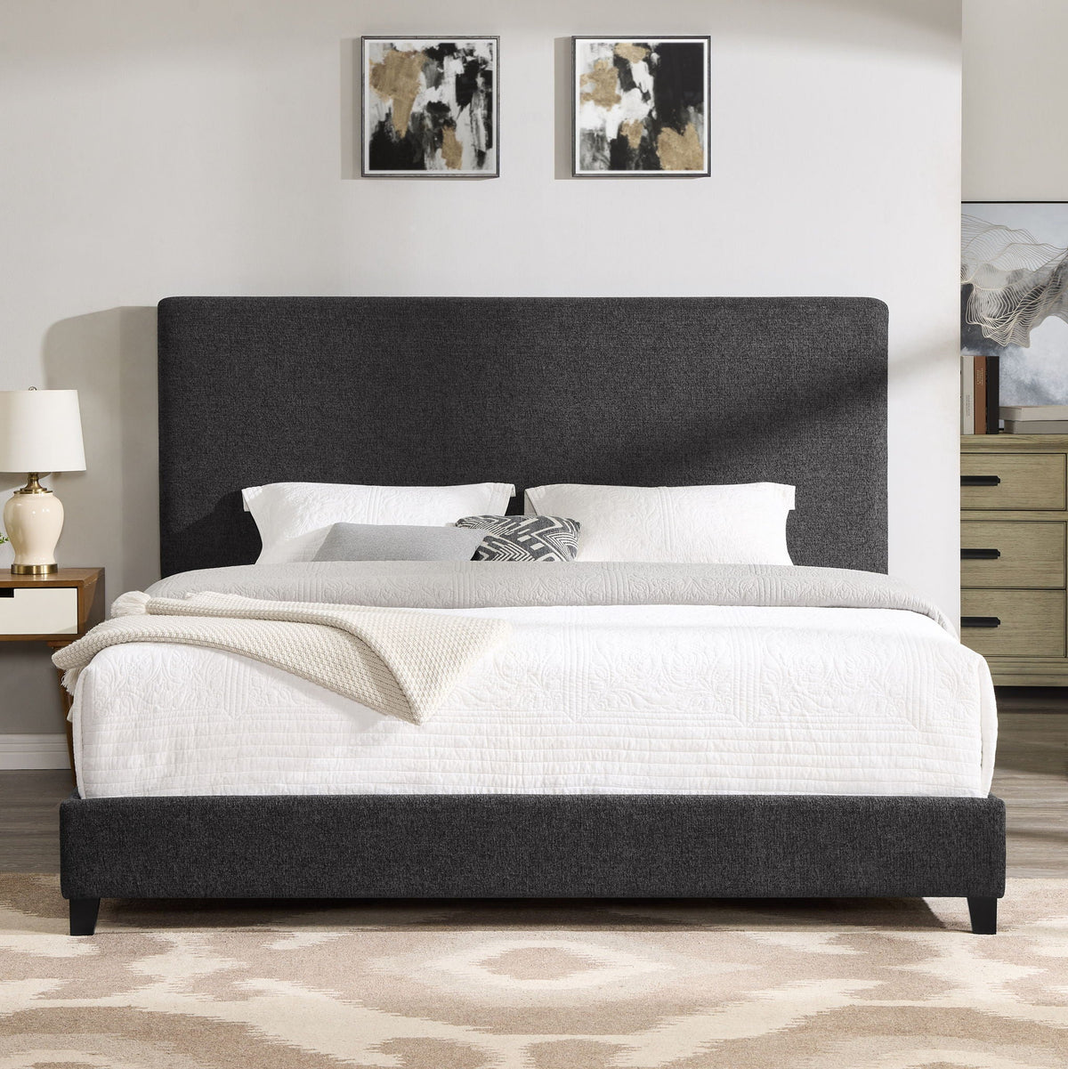 Platform Bed with Upholstered Headboard and Frame