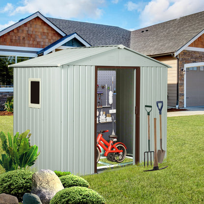 Outdoor metal storage shed with window, light gray, 88.98in, by HouseOfZazla on Tampa Home & Garden Store