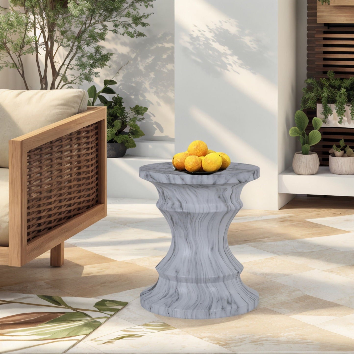 Geometric Faux Marble Round Table and Stand