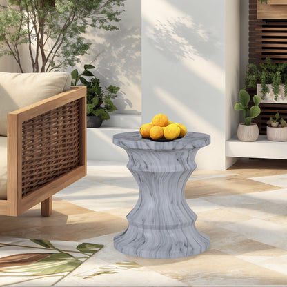 Geometric Faux Marble Round Table and Stand