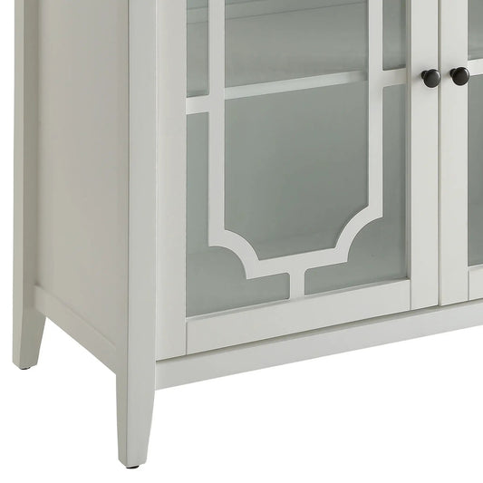 Ceara white console cabinet with glass doors and black knobs on Tampa Home & Garden Store