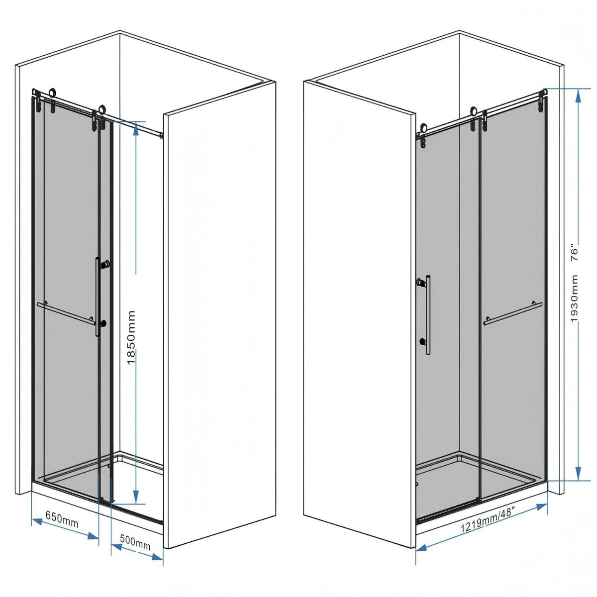 Frameless sliding bathtub door with tempered glass, two-panel black or gray by HouseOfZazla on Tampa Home & Garden Store
