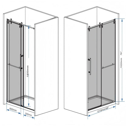 Frameless sliding bathtub door with tempered glass, two-panel black or gray by HouseOfZazla on Tampa Home & Garden Store