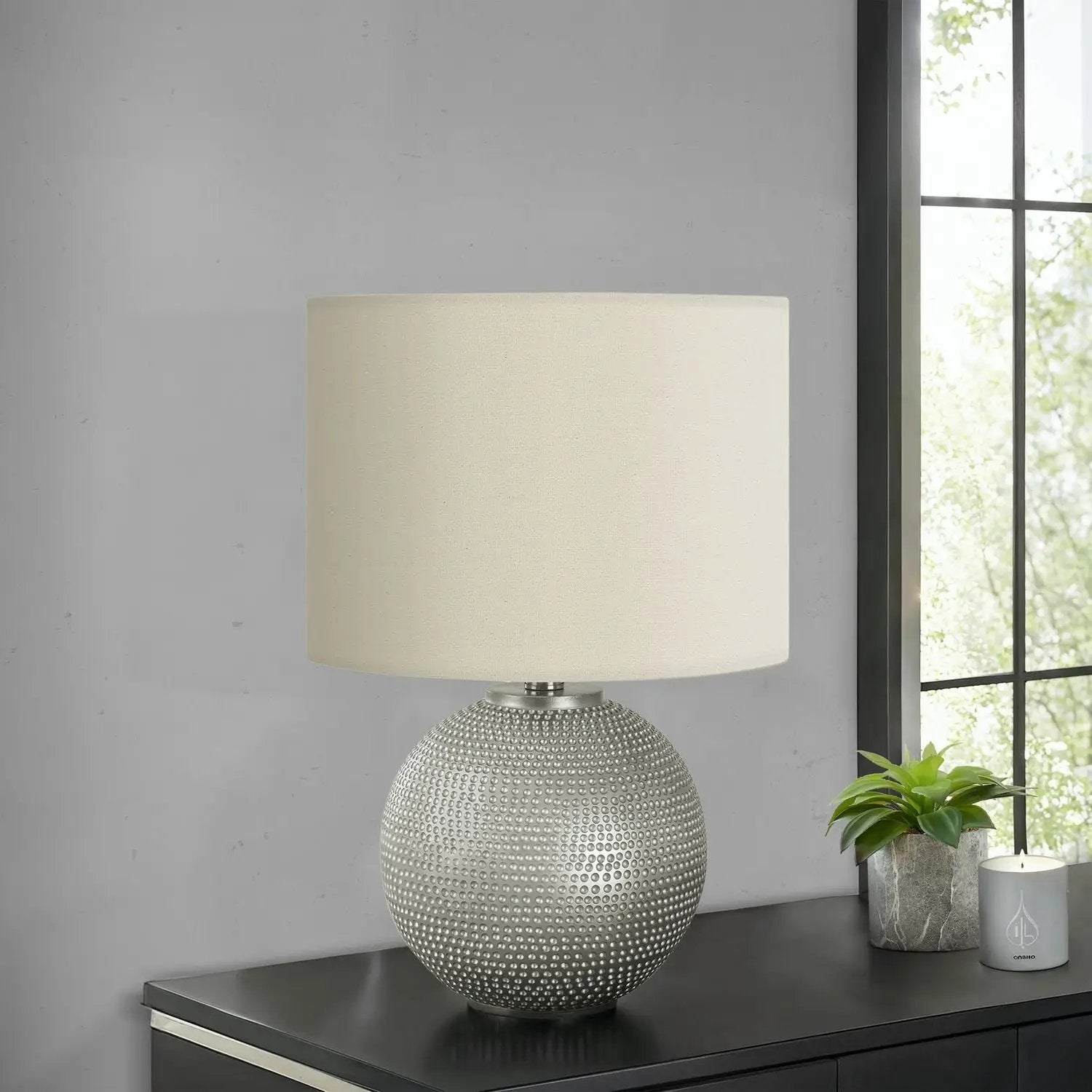 Table lamp modern gray/cream with dotted silver sphere base and shade by Unique Piece Furniture on Tampa Home & Garden Store