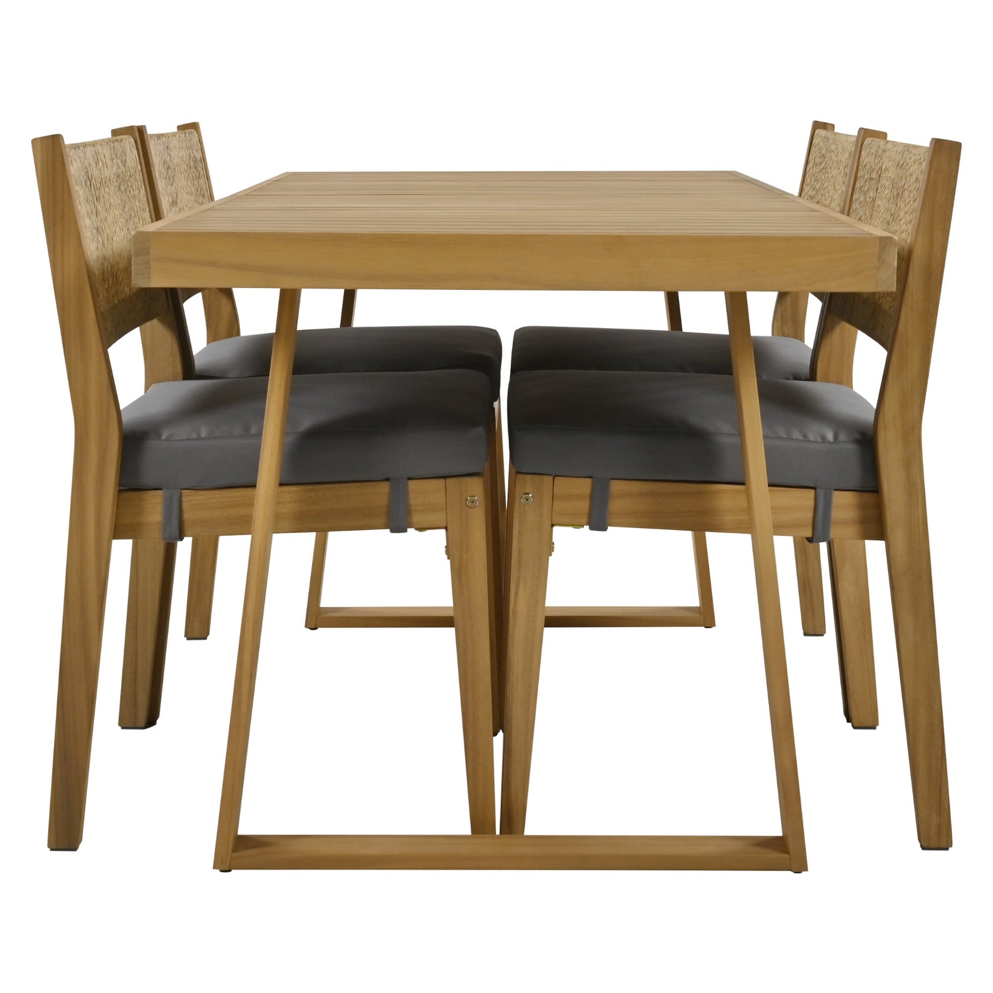 U Style Outdoor Acacia Wood Dining Table and Chair Set with gray cushions by HouseOfZazla on Tampa Home & Garden Store