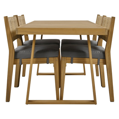 U Style Outdoor Acacia Wood Dining Table and Chair Set with gray cushions by HouseOfZazla on Tampa Home & Garden Store