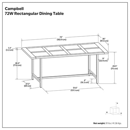 Campbell Handcrafted Dining Table blueprint by Unique Piece Furniture, 72W rectangular on Tampa Home & Garden Store