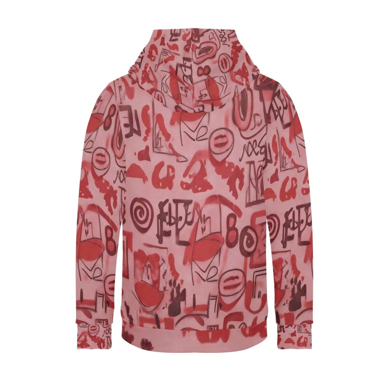 Pink graffiti scribble print women's long sleeve fleece hoodie jacket back view by FLIPSTYLEZLLC on Tampa Home & Garden Store