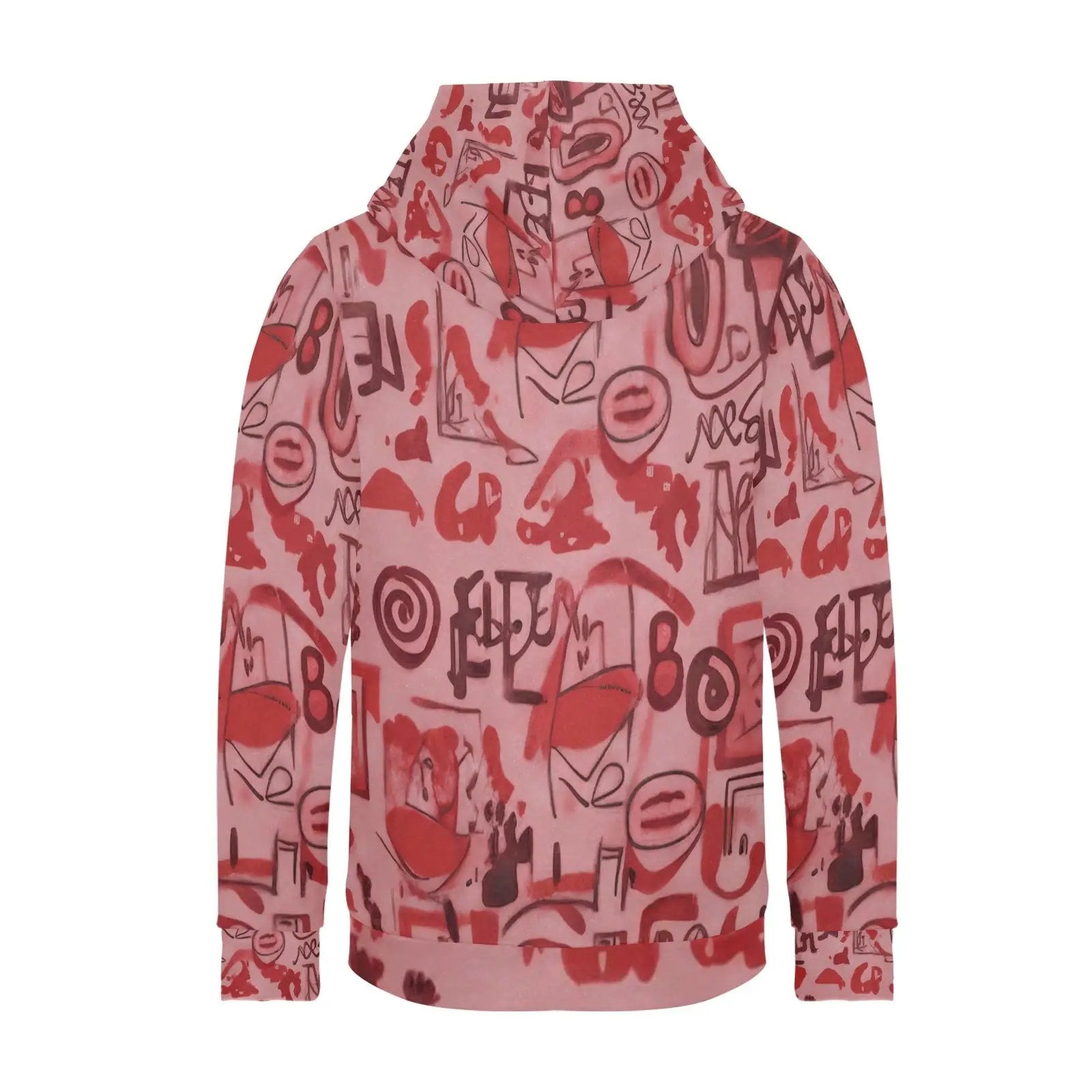 Pink graffiti scribble print women's long sleeve fleece hoodie jacket back view by FLIPSTYLEZLLC on Tampa Home & Garden Store