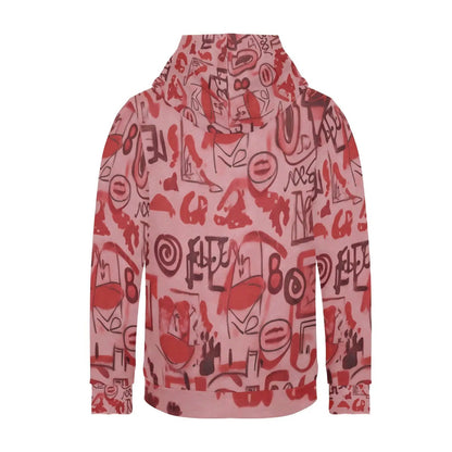 Pink graffiti scribble print women's long sleeve fleece hoodie jacket back view by FLIPSTYLEZLLC on Tampa Home & Garden Store