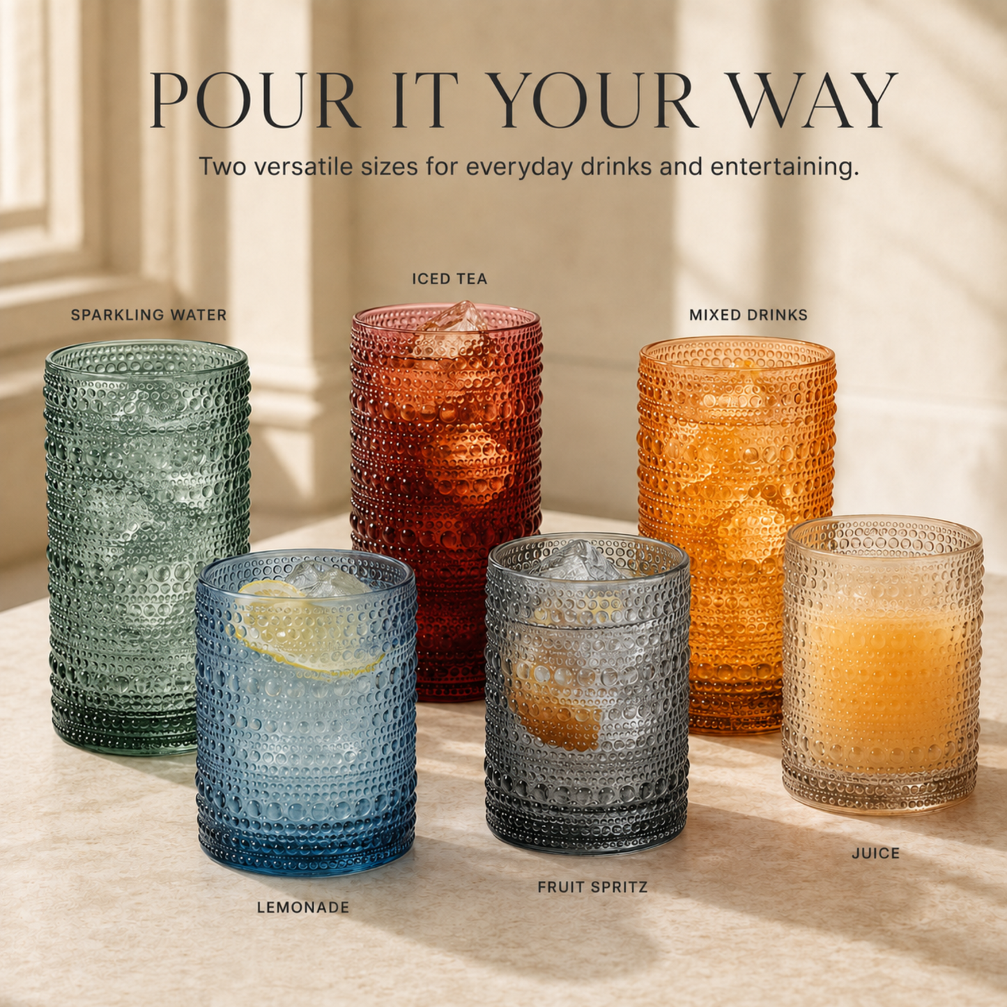Tonal Highball and Lowball Glassware Set of 12
