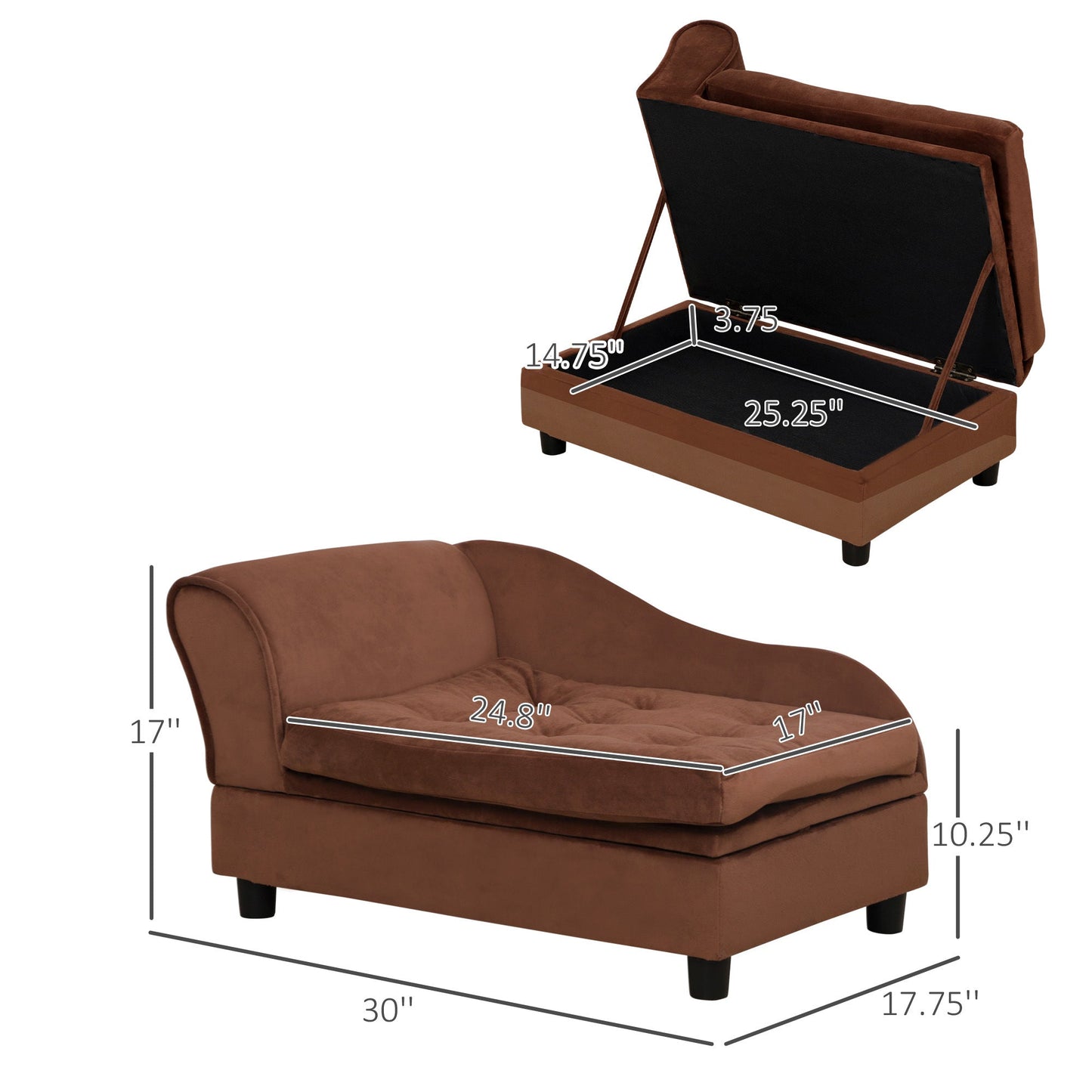 PawHut dog bed for small dogs with hidden storage brown faux leather cushioned interior on Tampa Home & Garden Store