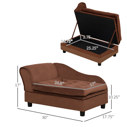 PawHut dog bed for small dogs with hidden storage brown faux leather cushioned interior on Tampa Home & Garden Store