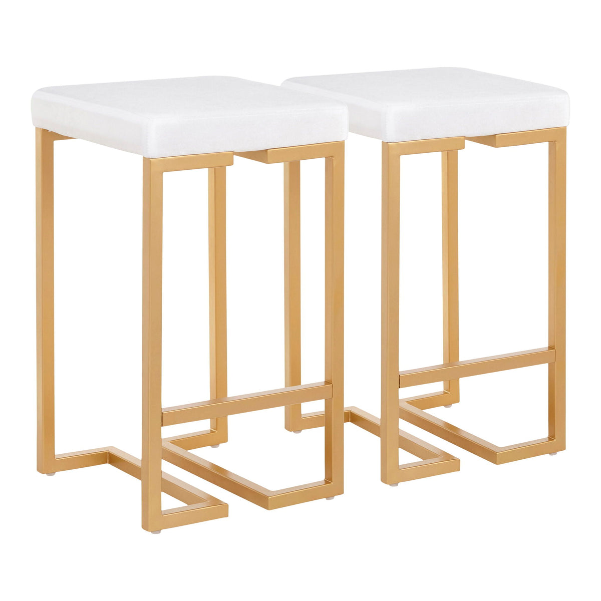 Pair Midas glam counter stools with white padded seats and gold legs HouseOfZazla on Tampa Home & Garden Store