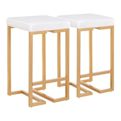 Pair Midas glam counter stools with white padded seats and gold legs HouseOfZazla on Tampa Home & Garden Store