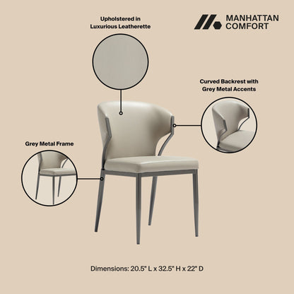 Kirsten Dining Chair Set of 2 in light leatherette with curved back and grey metal frame on Tampa Home & Garden Store