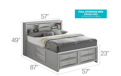 Gray storage bed with bookcase headboard, built-in drawers by HouseOfZazla, 57W x 87D x 49H on Tampa Home & Garden Store