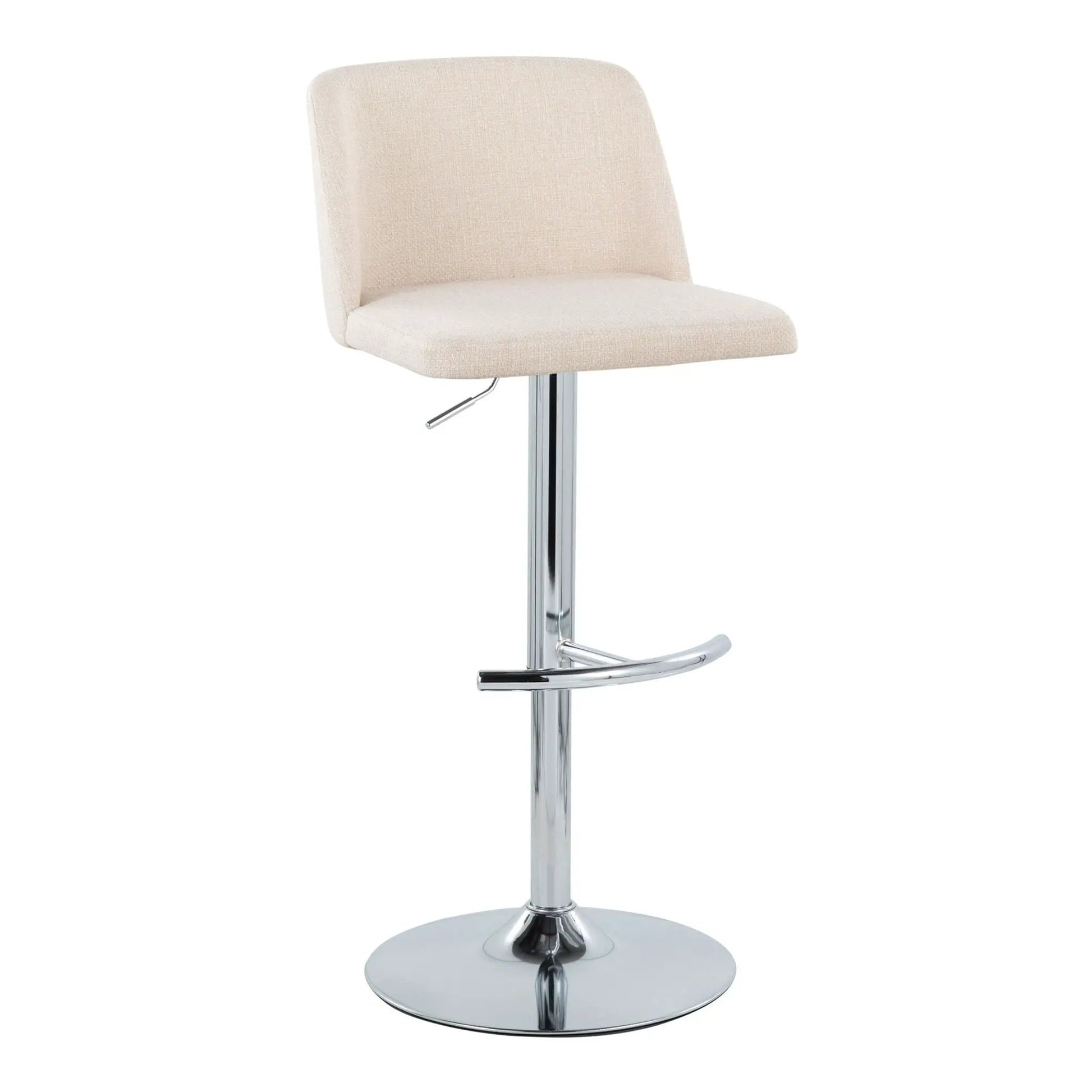 Toriano adjustable barstool with swivel and T footrest, beige fabric, chrome base set of 2 on Tampa Home & Garden Store