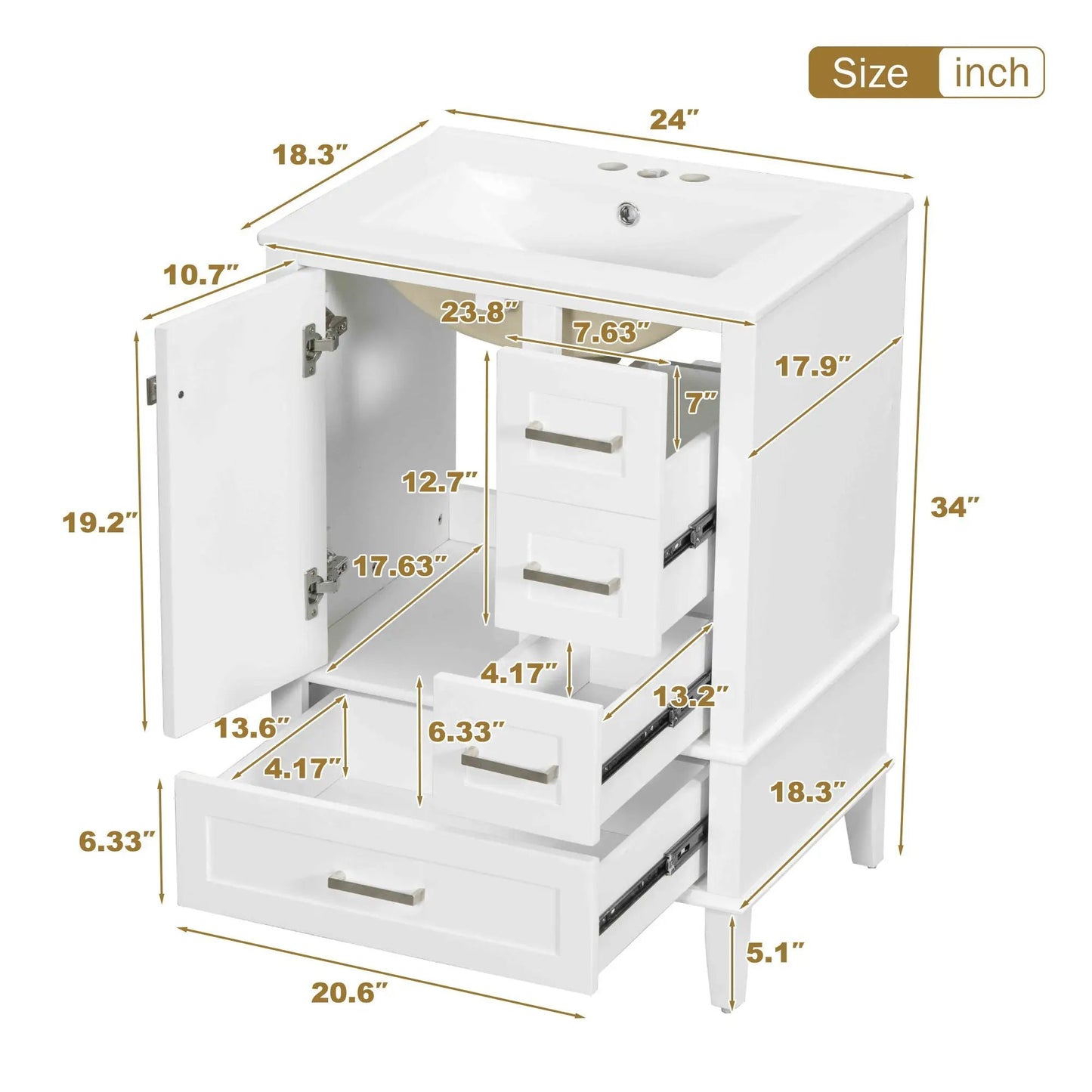 Bathroom Vanity With Sink Solid Wood Cabinet