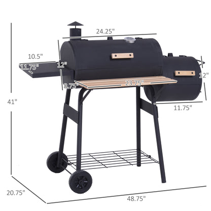 Outsunny 48in steel portable charcoal grill with offset smoker, black finish on Tampa Home & Garden Store