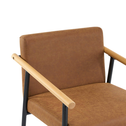 Mid Century Modern Counter Stool HouseOfZazla brown leather with wood arms and iron frame on Tampa Home & Garden Store