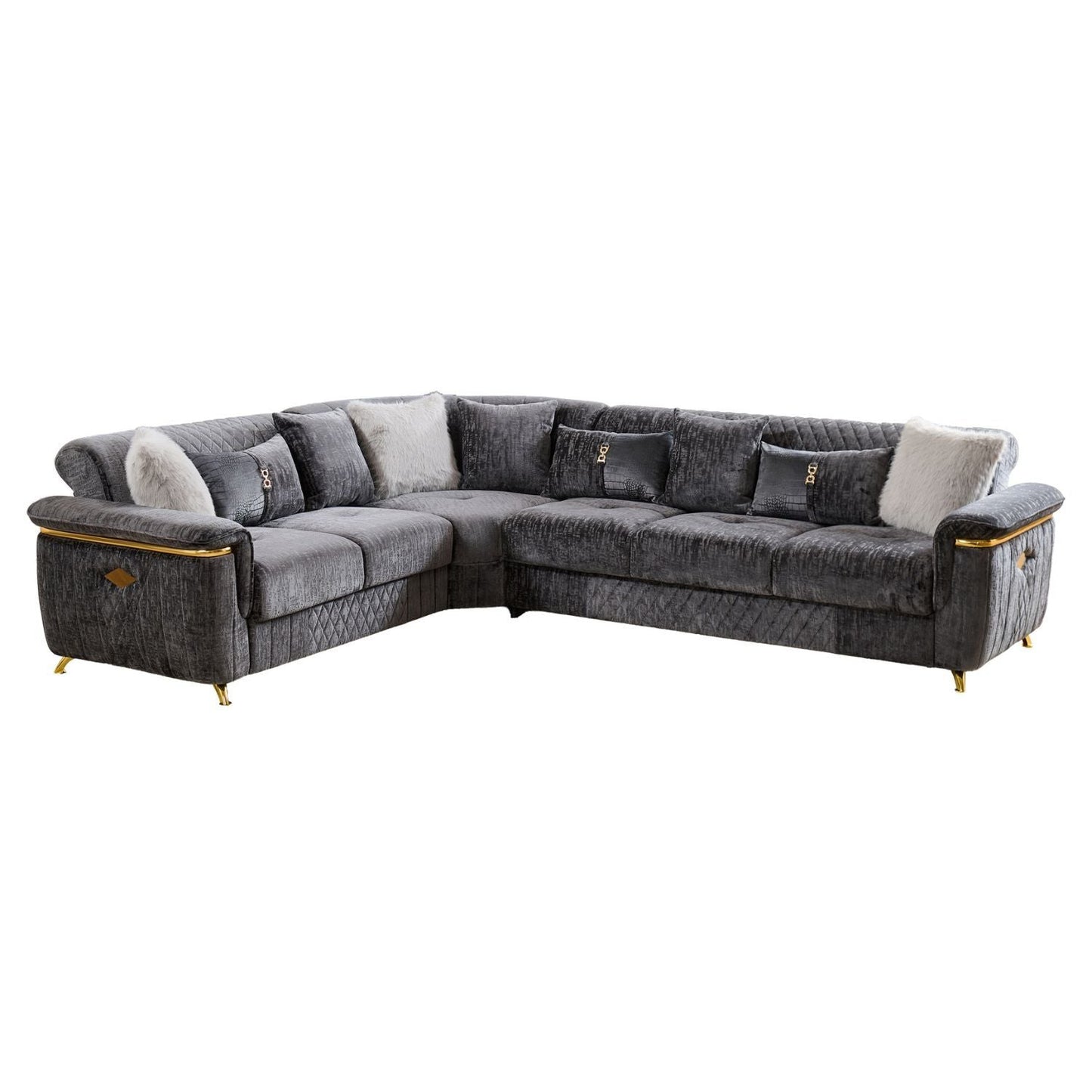 Argo reversible L-shaped sectional sofa dark gray velvet with gold legs on Tampa Home & Garden Store