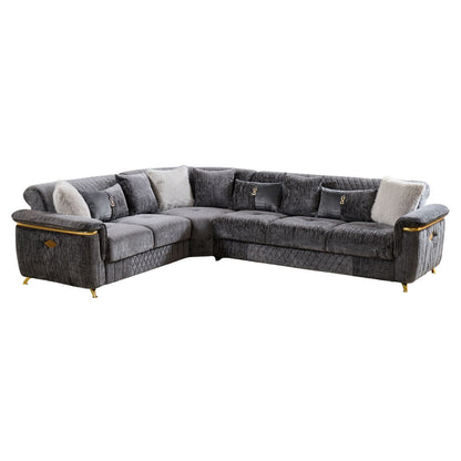 Argo reversible L-shaped sectional sofa dark gray velvet with gold legs on Tampa Home & Garden Store