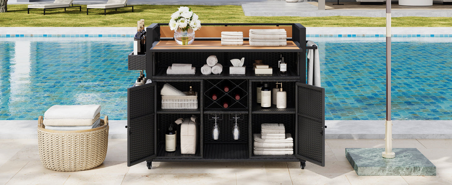 Sturdy Wicker Outdoor Grill Cart and Counter