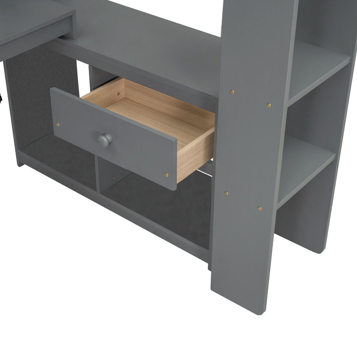 Gaming Loft Bed With Desk in gray finish multi storage shelves by HouseOfZazla on Tampa Home & Garden Store