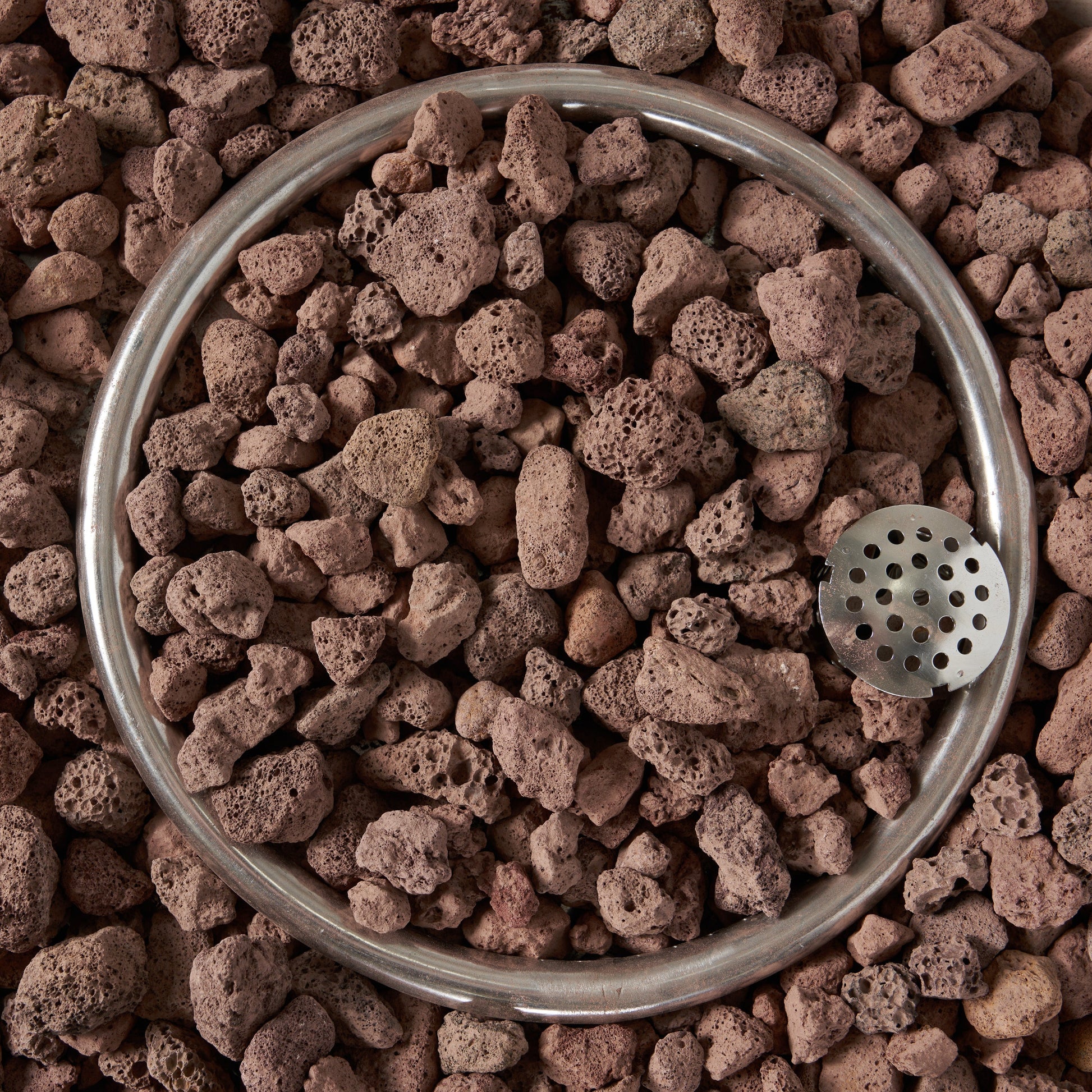 27' bowl shaped MGO 40,000 BTU propane fire pit with light grey metal ring and lava rock fill on Tampa Home & Garden Store