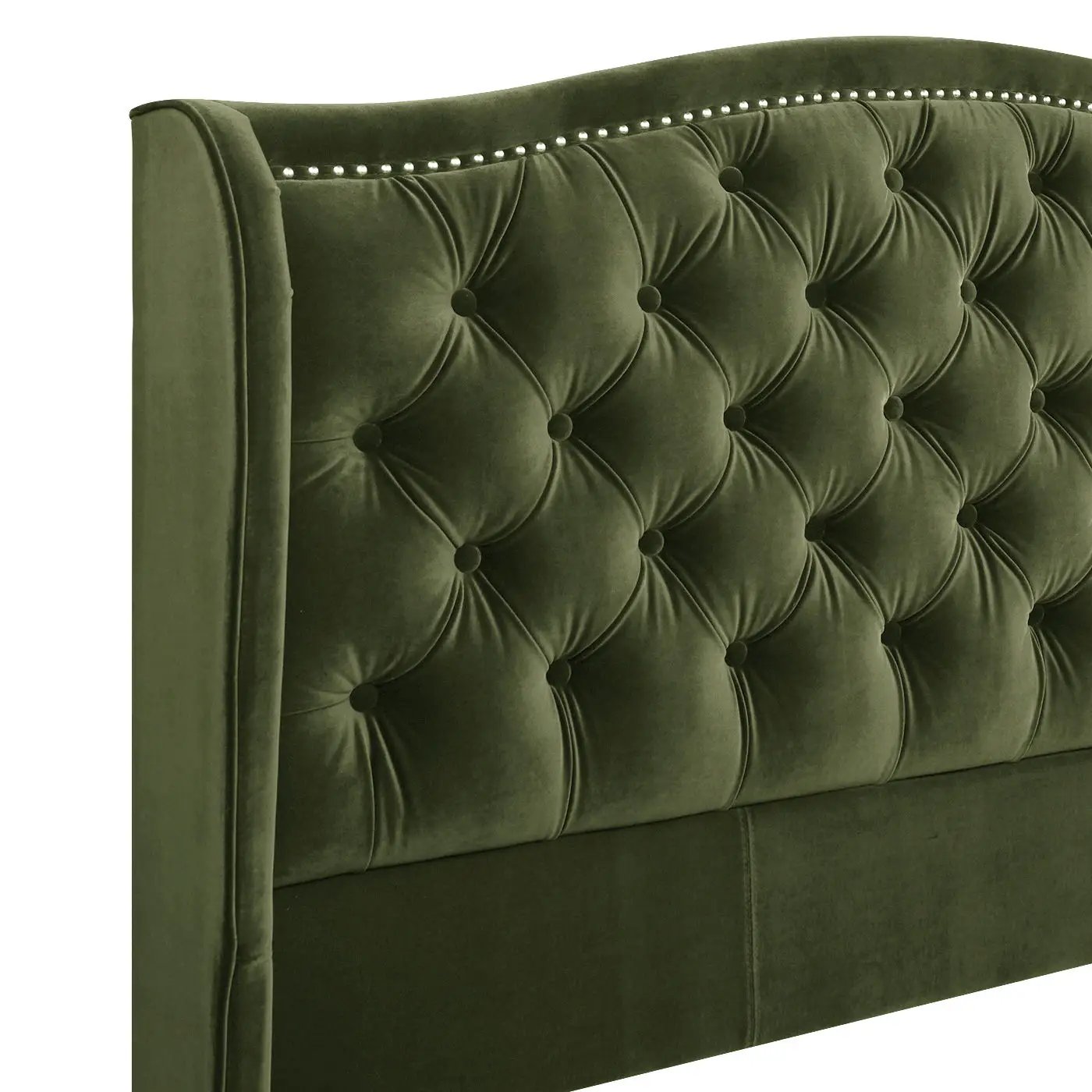 Marcella Upholstered Shelter Headboard Bed Set in emerald velvet with tufted buttons on Tampa Home & Garden Store