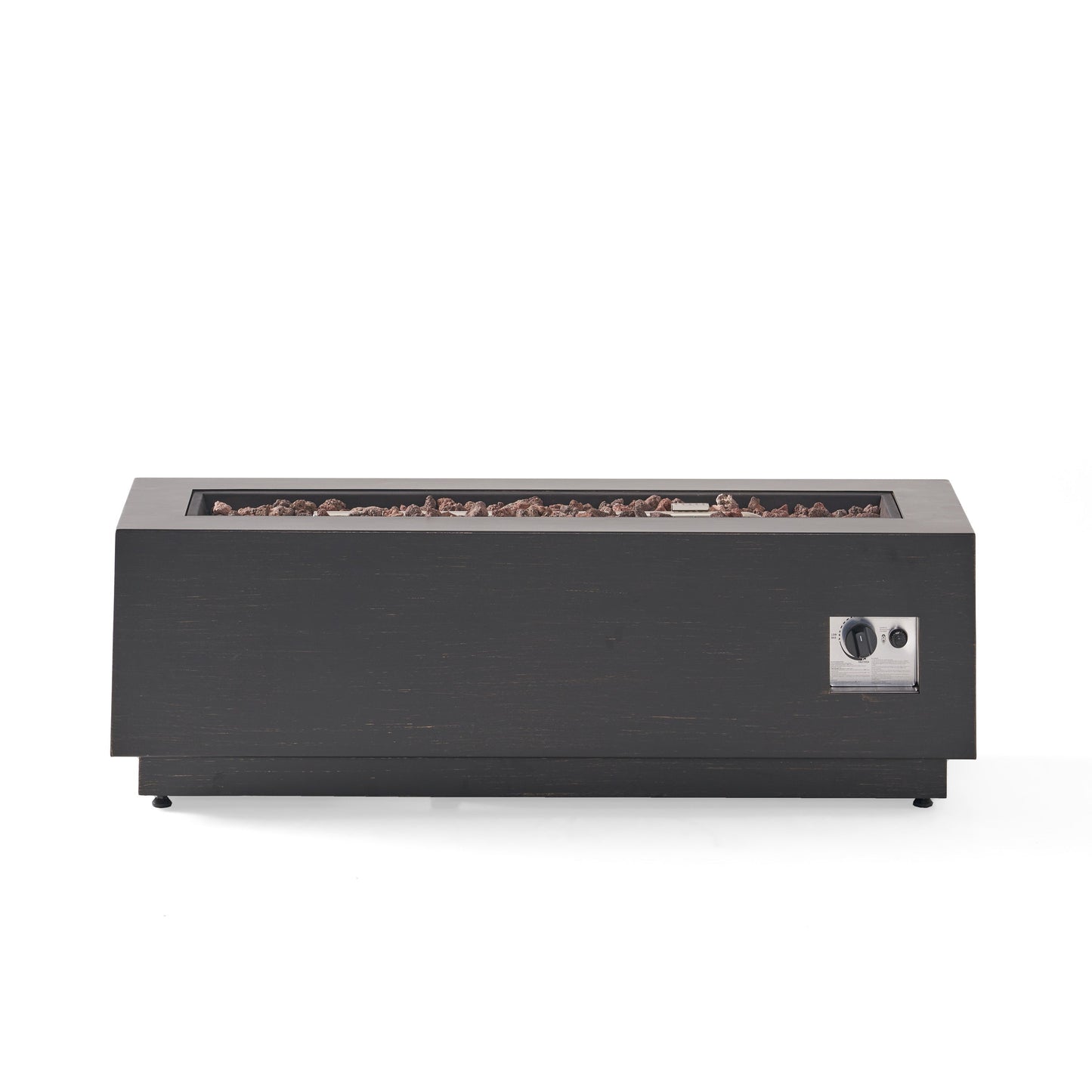 Modern dark gray 40-inch outdoor iron propane fire pit by HouseOfZazla with lava rocks on Tampa Home & Garden Store